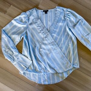 NWOT Light Blue Striped Wrap Blouse